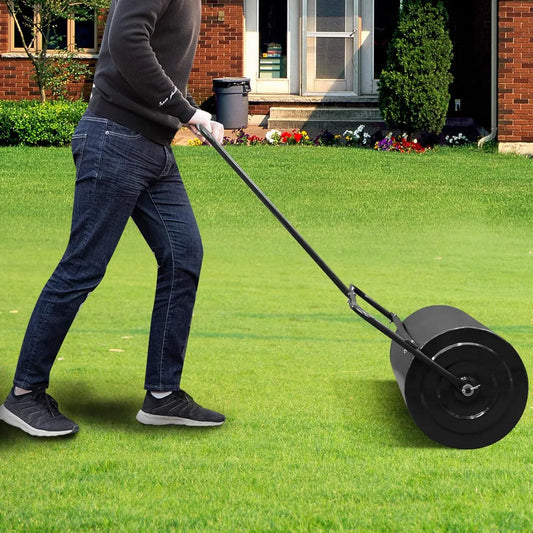 Lawn Roller Water Filled Pull Behind 20inch Garden Drum Roller Push/Tow Behind, Water/Sand Filled Roller for Garden, Lawn