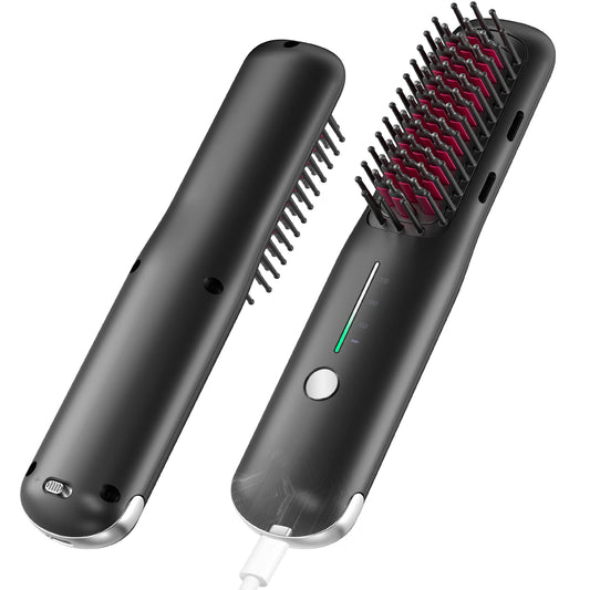 Porta Mini Hair Straightening Brush for Travel– Cordless & USB Rechargeable,Ionic Hot Comb for Frizz-Free Shine,Lightweight
