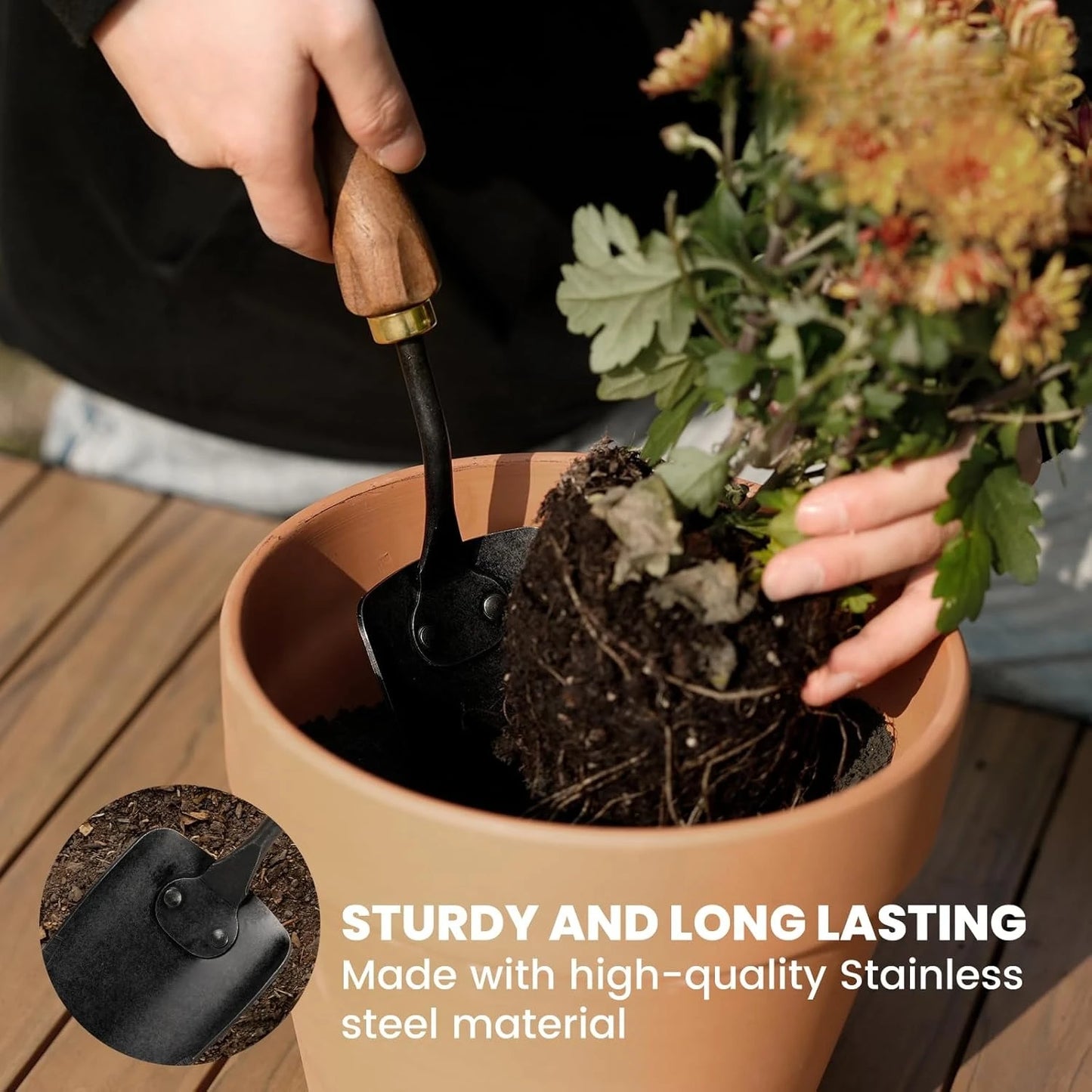 Garden Tool Set,5Pcs Gardening Tools,Stainless Steel Heavy Duty Hand Cultivator, Hoes,Shovel, Trowel and Weeder