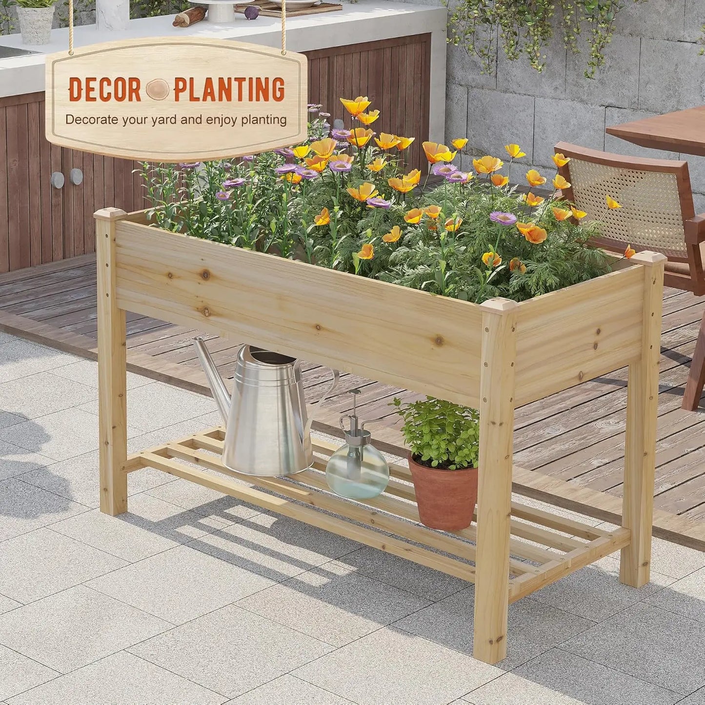 Raised Garden Bed with Shelf,Elevated Wooden Planter Box with Legs,Garden Planter for Backyard, Patio, Balcony