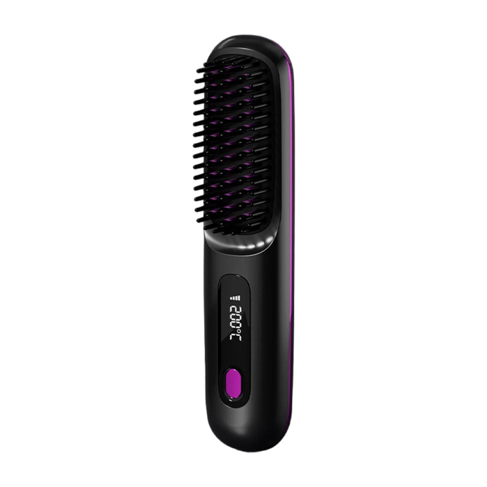Cordless Travel Hair Straightener Rechargeable Heat Brush Portable Straightening Comb for Less Frizz Shinier & Smoother Hair
