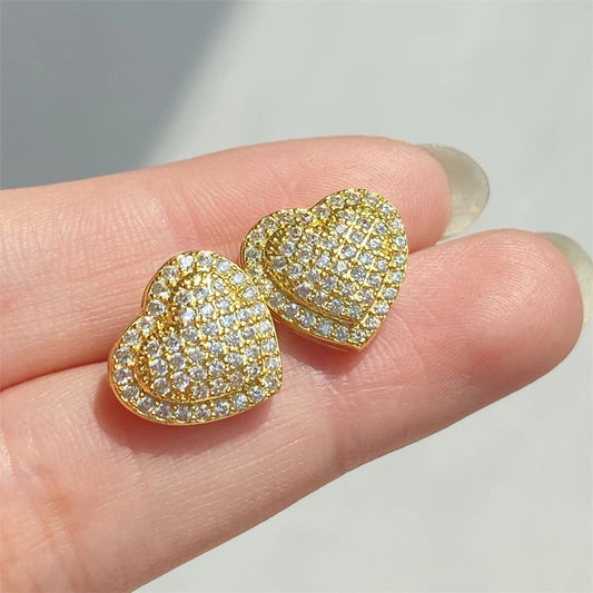 Classic Design Dazzling Heart Stud Earrings for Women High Quality Romantic Female Accessories Timeless Styling Jewelry