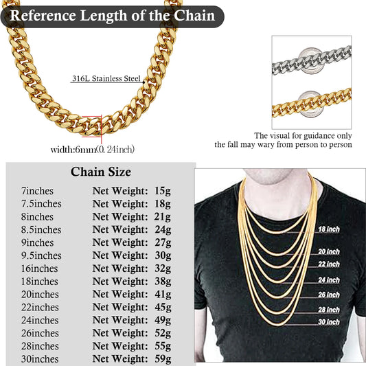 6mm-22mm wide 316L Stainless Steel Cuban Miami Chains Necklaces Big Heavy Round Link Chain for Men Hip Hop Rock jewelry