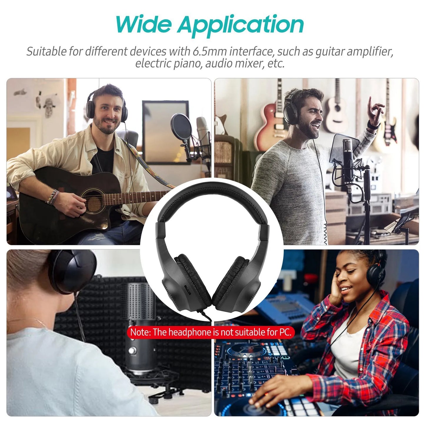 Wired Headset Self Adjusting Headband 6.5mm Single Jack Stereo Monitoring Headphone for Electronic Musical Instruments Electric