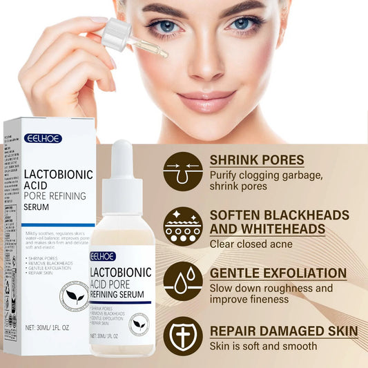 EELHOE Lactobionic Acid Pore Shrinking Essence Skin Elastic and Fine Cleansing Blackhead Skin Care Essence
