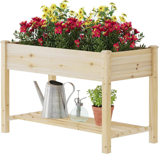 Raised Garden Bed with Shelf,Elevated Wooden Planter Box with Legs,Garden Planter for Backyard, Patio, Balcony