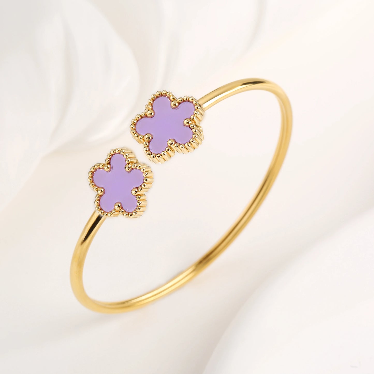 Hot Sale Simple Shell Five-Leaf Flower Stainless Steel Open Bangle Fashion For Woman Non Fading Clover Jewelry Party Gift Female