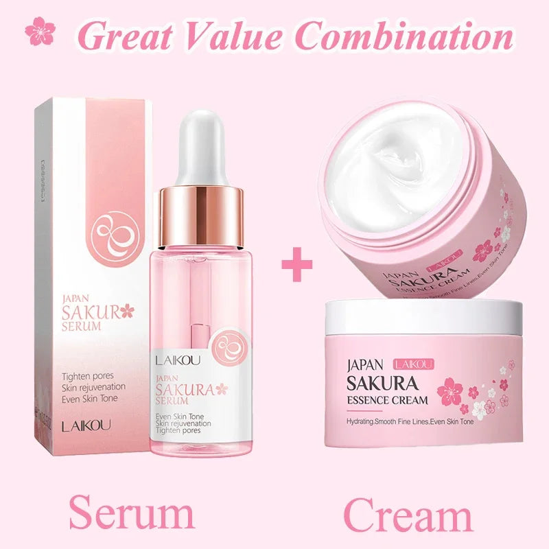 Japan Sakura Wrinkle Remover Face Serum Cream Anti-Aging Fade Fine Lines Lift Firming Vitamin C Whitening Rejuvenation Skin Care