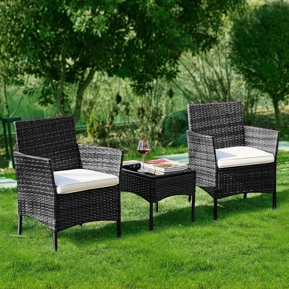 Furniture Set 3 Pieces, Outdoor Wicker Furniture with Coffee Table, Modern Rattan Patio Chairs Conversation Sets with Sofa