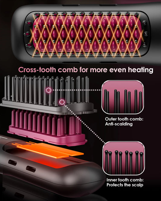 Porta Mini Hair Straightening Brush for Travel– Cordless & USB Rechargeable,Ionic Hot Comb for Frizz-Free Shine,Lightweight