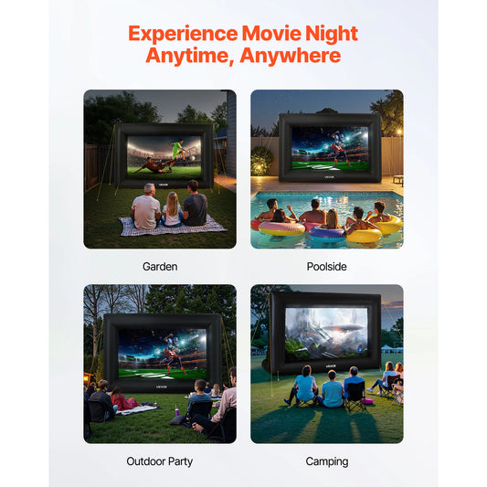 VEVOR 14/15/16/18/20 FT Inflatable Projector Screen w/ 120W Air Blower Projector Screen for Outdoor Backyard Theater Theme Party