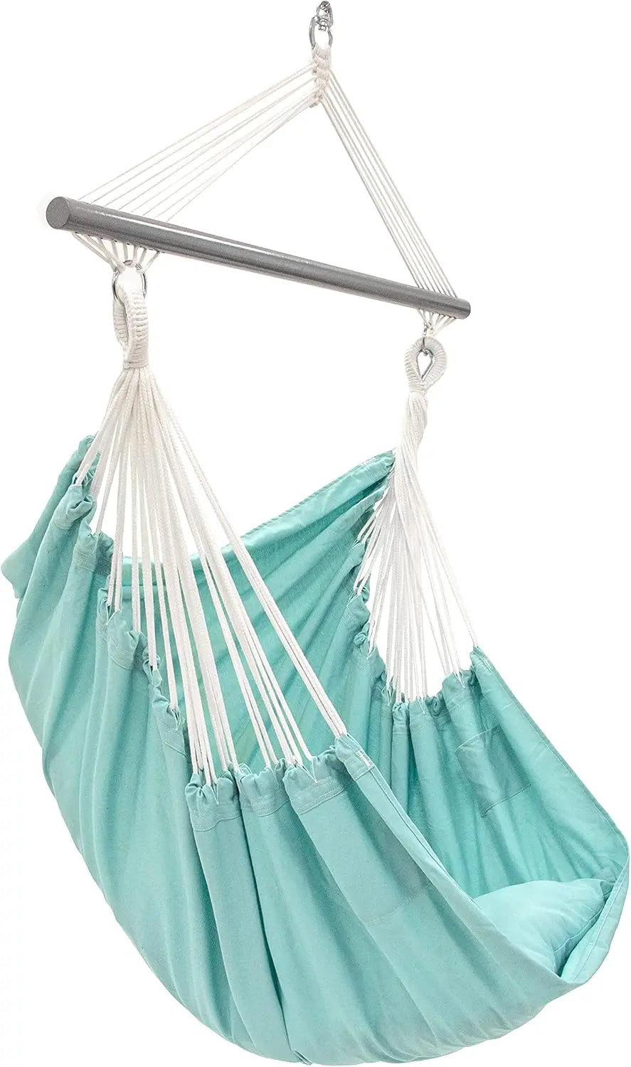 Deluxe Polyester Hammock Chair with Plush Cushions – Strong Polyester Ropes, Coated Spreader Bar, Built-in Pockets