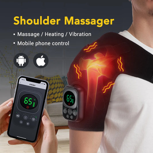 Shoulder Heating Pad With Massage 6 Adjustable Temperature HF Vibration Relax Muscle Brace Wireless Control for IOS/Android