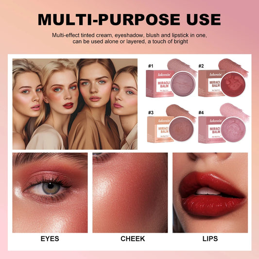 Blush Eyeshadow Lipstick 3-in-1 Powder Makeup Long Lasting Color Blush Girlish Natural Finish