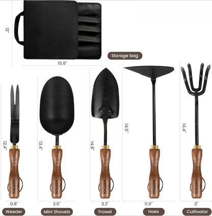 Garden Tool Set,5Pcs Gardening Tools,Stainless Steel Heavy Duty Hand Cultivator, Hoes，Shovel, Trowel and Weeder
