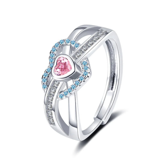 Pink Love Zircon Ring Women's Fashion Trend Simple 100 Women's Jewelry