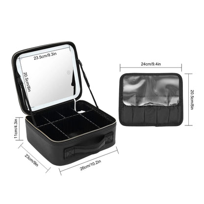 Professional LED Makeup Train Case with 3-Color Lighting 23.5" Mirror & Waterproof Cosmetic Organizer 76 Beads 2000mAh Battery