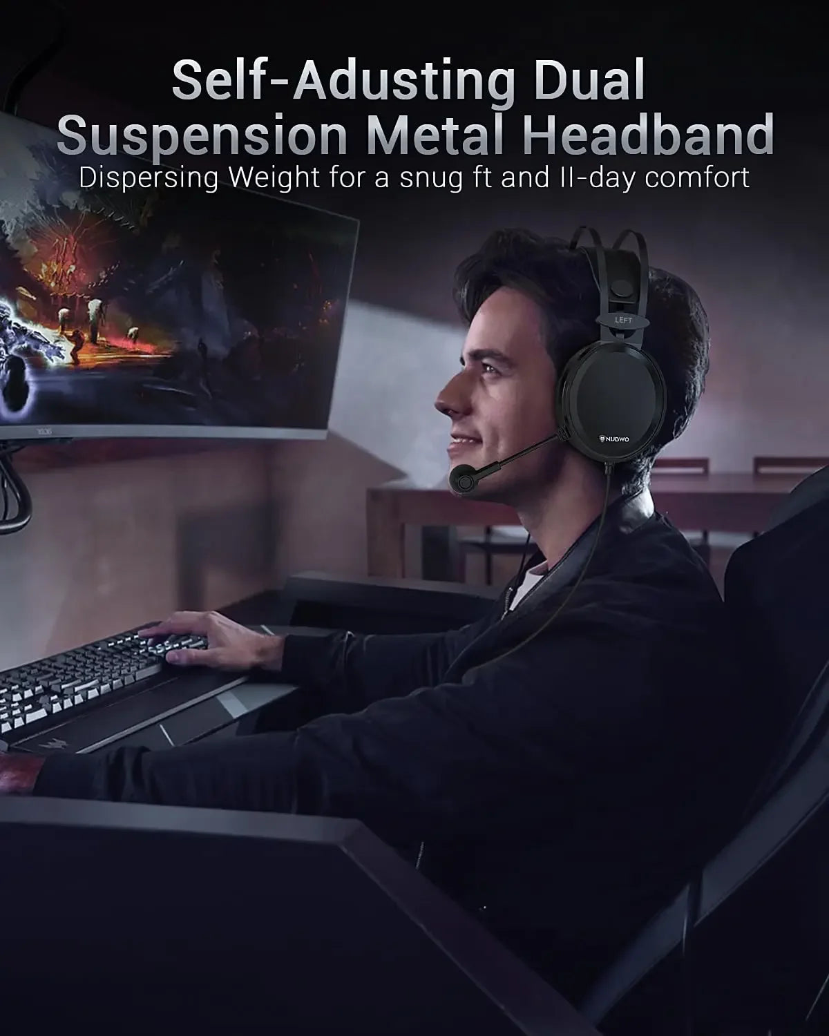 NUBWO N7 Stereo Gaming Headsets with Noise Canceling Mic for Xbox PS5 PS4 PC Adaptive Headband Easy Control Earphone