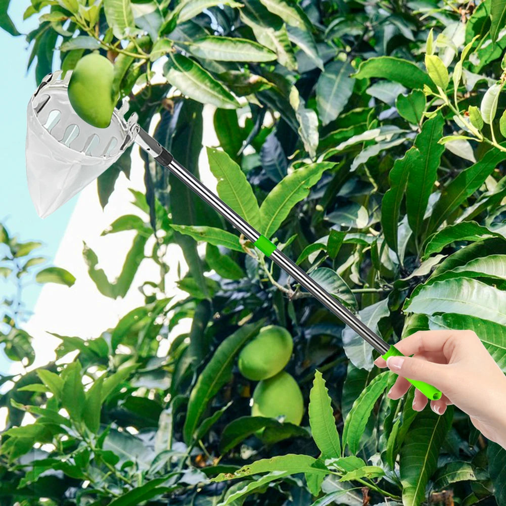 Fruit Picker Pole with Storage Bag Stainless Steel Apple Picker Pole Fruits Catcher Tree Picker Tree Picker Farm Garden Supplies