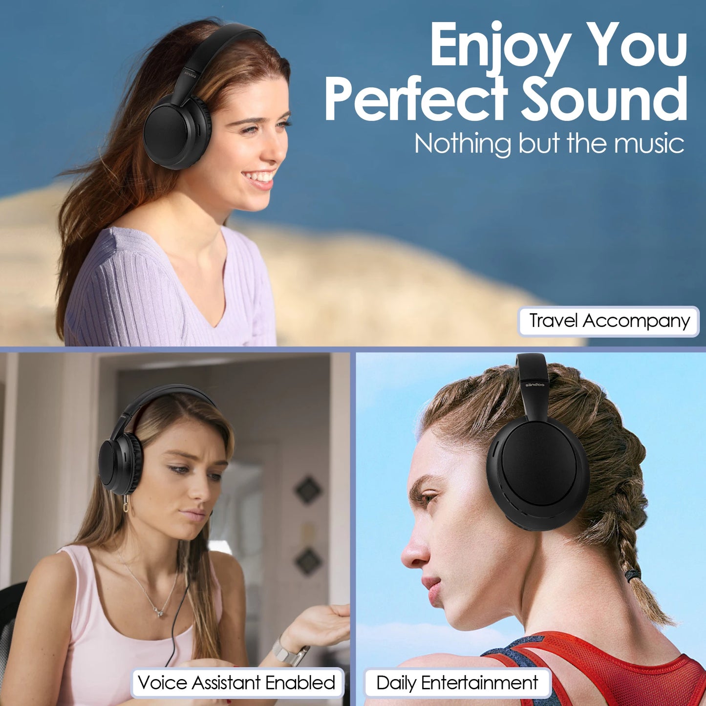 Siindoo JH-820 Wireless Bluetooth Headphones, 60H Playtime,3 EQ Sound Modes,Newest Foldable Lightweight BT 5.4 for Travel Study