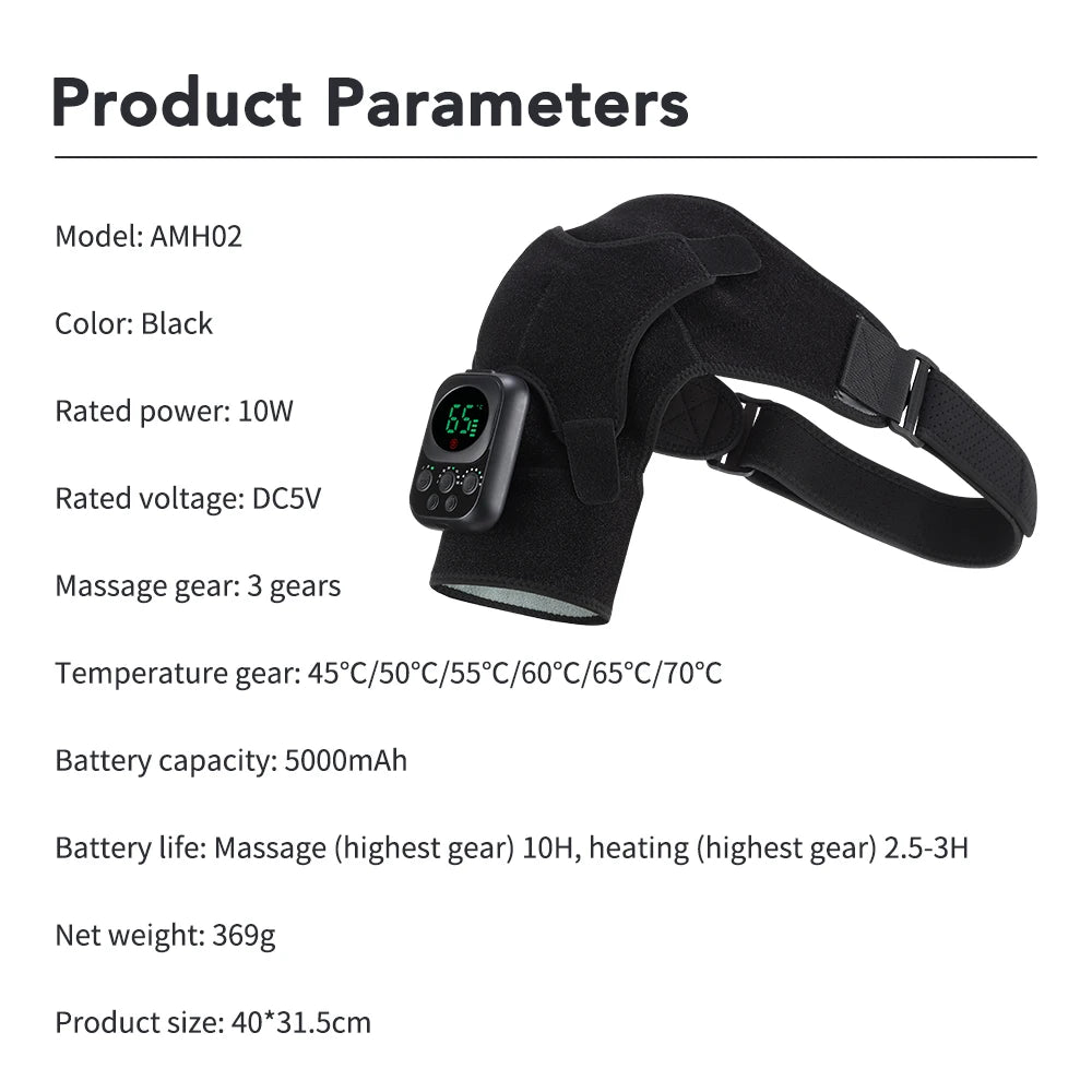 Shoulder Heating Pad With Massage 6 Adjustable Temperature HF Vibration Relax Muscle Brace Wireless Control for IOS/Android