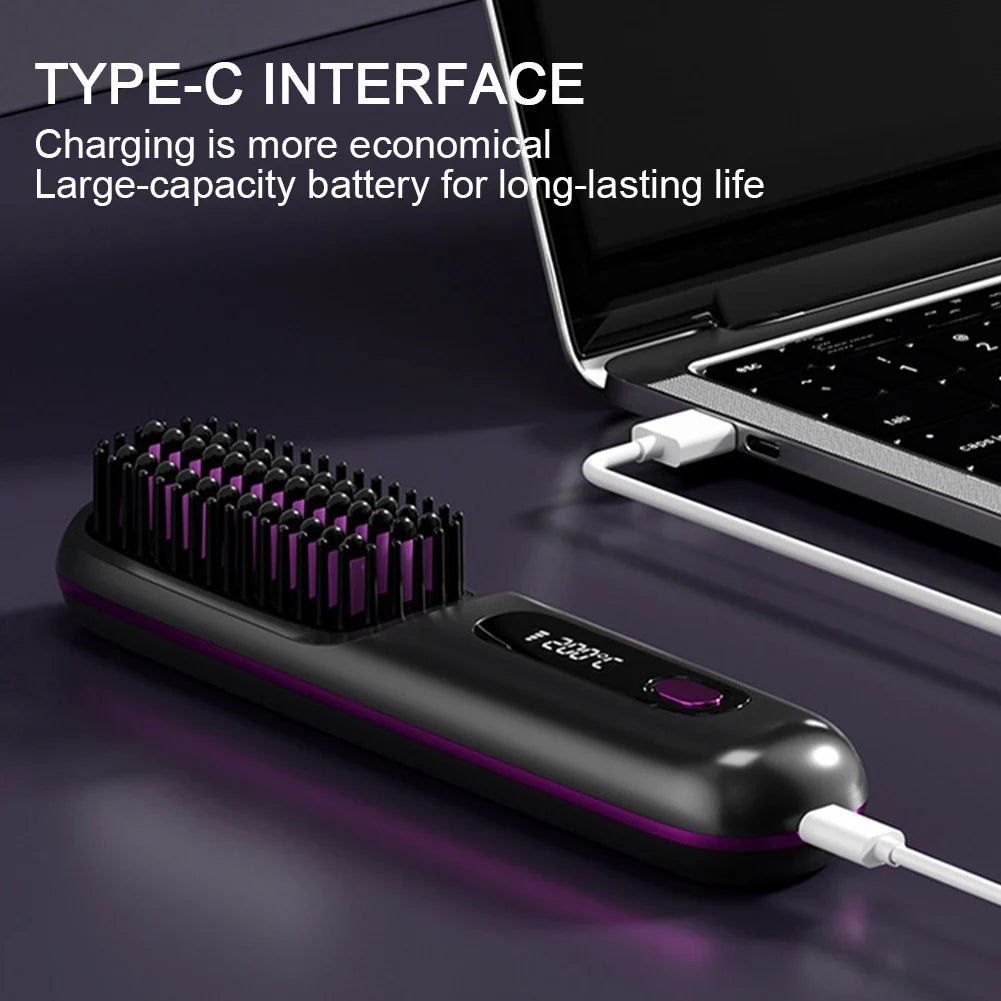 Cordless Travel Hair Straightener Rechargeable Heat Brush Portable Straightening Comb for Less Frizz Shinier & Smoother Hair