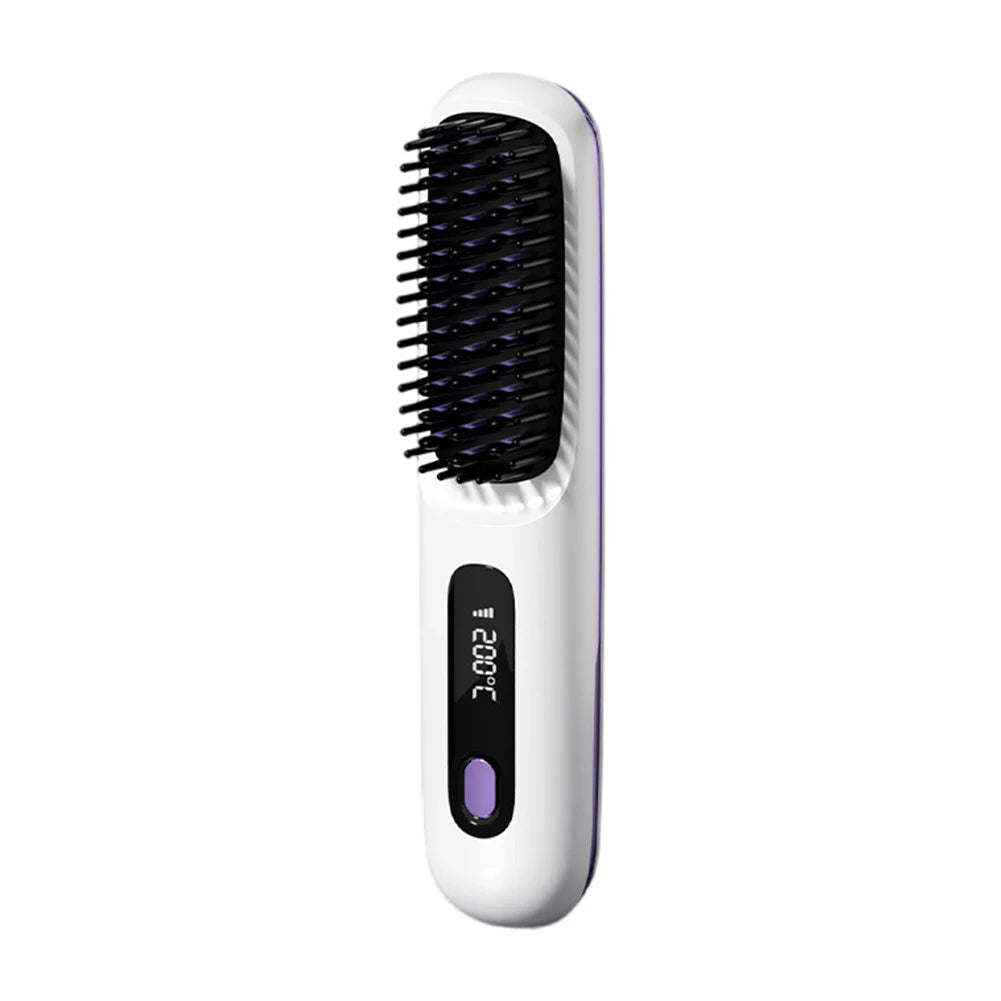 Cordless Travel Hair Straightener Rechargeable Heat Brush Portable Straightening Comb for Less Frizz Shinier & Smoother Hair