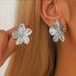 Stainless Steel Golden Double-Layer Hollow Flower Hoop Earring for Women Vintage Flower Earrings for Daily Wear Jewelry Gifts