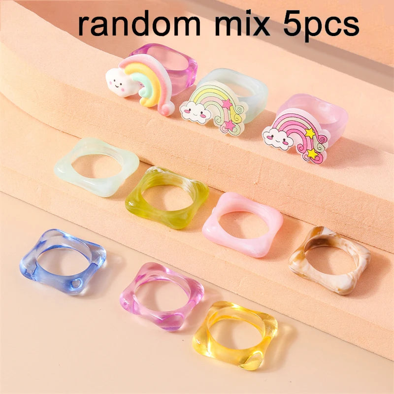 Aihua Korean Colorful Small Flower Ring Sets Bohemia Handmade Multi Beaded Rice Beads Finger Ring For Women Beach Jewelry Gifts