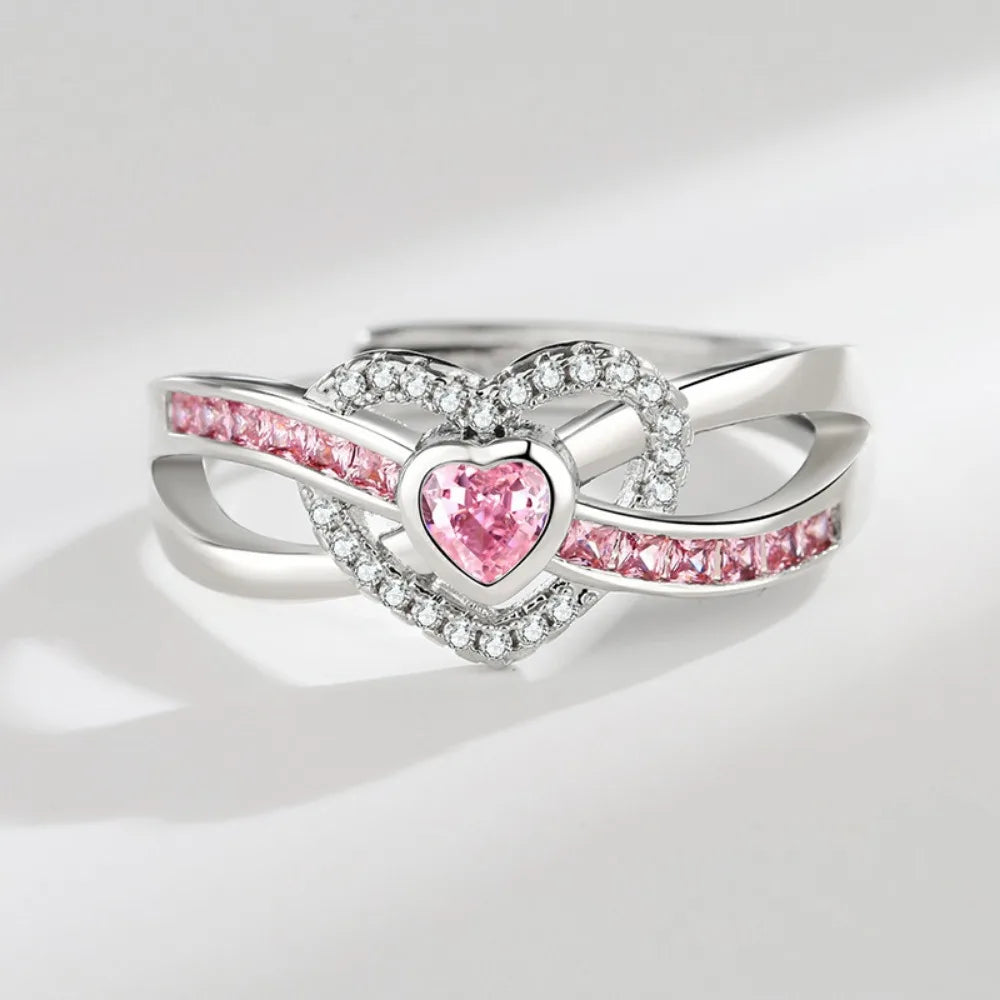 Pink Love Zircon Ring Women's Fashion Trend Simple 100 Women's Jewelry