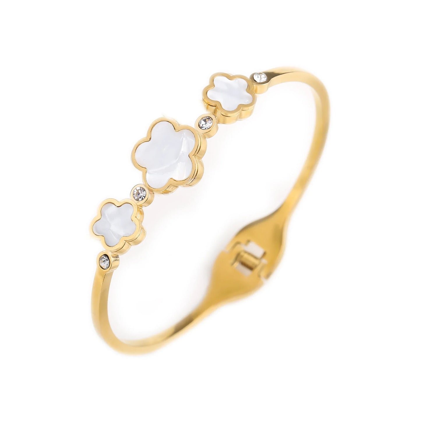 Hot Sale Simple Shell Five-Leaf Flower Stainless Steel Open Bangle Fashion For Woman Non Fading Clover Jewelry Party Gift Female