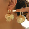 Stainless Steel Golden Double-Layer Hollow Flower Hoop Earring for Women Vintage Flower Earrings for Daily Wear Jewelry Gifts
