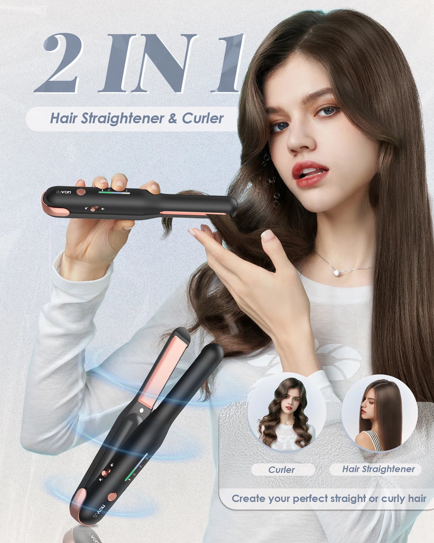 Cordless Hair Straightener, for Fine Soft Hair/Short Hair, Portable Ceramic Hair Straightener and Curler 2 in 1 for Travel