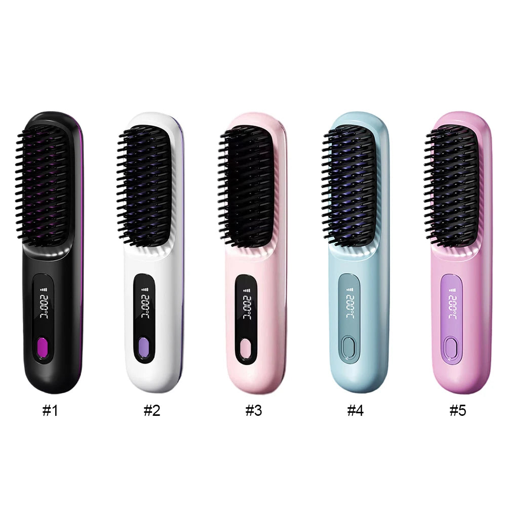 Cordless Travel Hair Straightener Rechargeable Heat Brush Portable Straightening Comb for Less Frizz Shinier & Smoother Hair