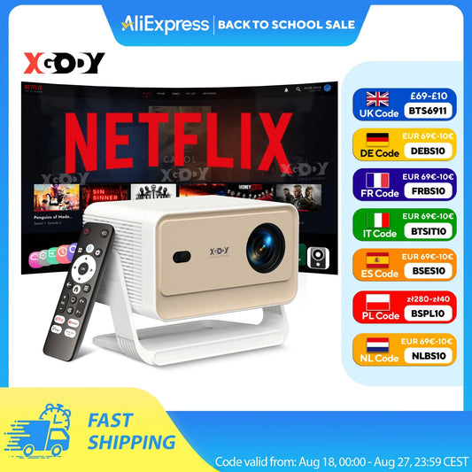 XGODY 4K Projector Netflix Official Android Full hd Beamer 1080P Projector Whale OS Dual Wifi 700 ANSI  BT5.0 Cinema Outdoor