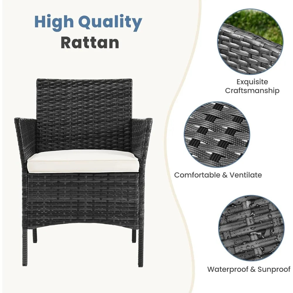 Furniture Set 3 Pieces, Outdoor Wicker Furniture with Coffee Table, Modern Rattan Patio Chairs Conversation Sets with Sofa
