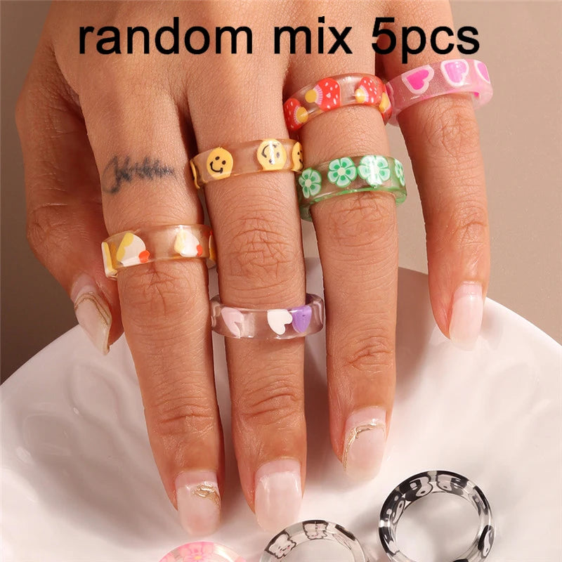 Aihua Korean Colorful Small Flower Ring Sets Bohemia Handmade Multi Beaded Rice Beads Finger Ring For Women Beach Jewelry Gifts