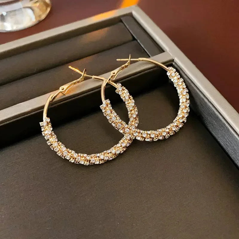 Cute Female White Zircon Stone Hoop Earrings Fashion Female Gold Color Wedding Jewelry for Women