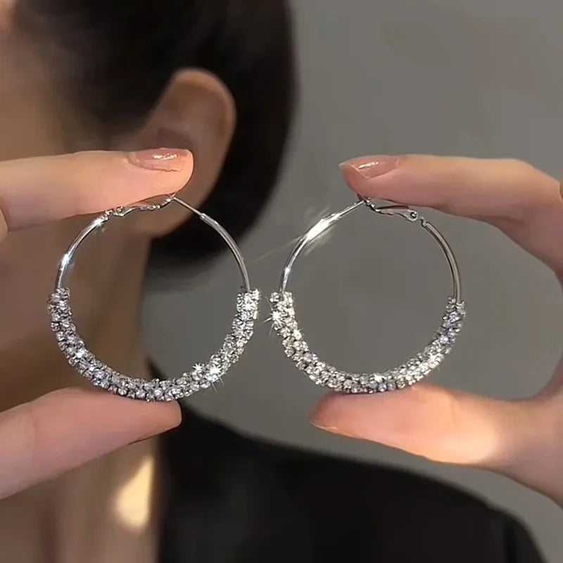 Cute Female White Zircon Stone Hoop Earrings Fashion Female Gold Color Wedding Jewelry for Women