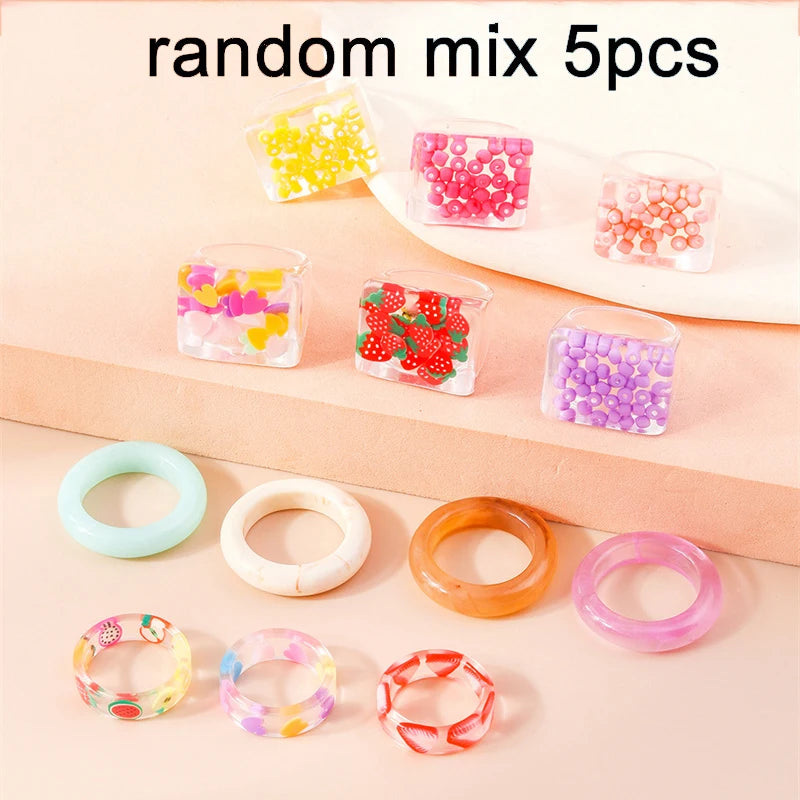 Aihua Korean Colorful Small Flower Ring Sets Bohemia Handmade Multi Beaded Rice Beads Finger Ring For Women Beach Jewelry Gifts