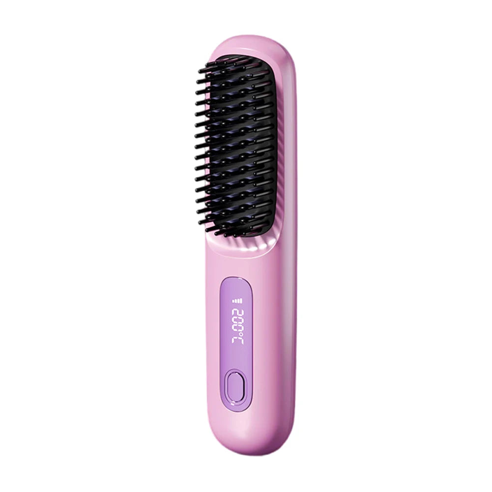 Cordless Travel Hair Straightener Rechargeable Heat Brush Portable Straightening Comb for Less Frizz Shinier & Smoother Hair