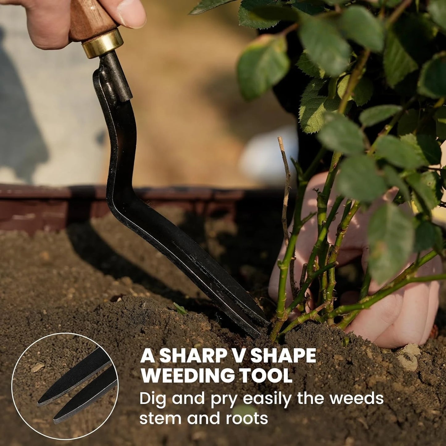 Garden Tool Set,5Pcs Gardening Tools,Stainless Steel Heavy Duty Hand Cultivator, Hoes，Shovel, Trowel and Weeder