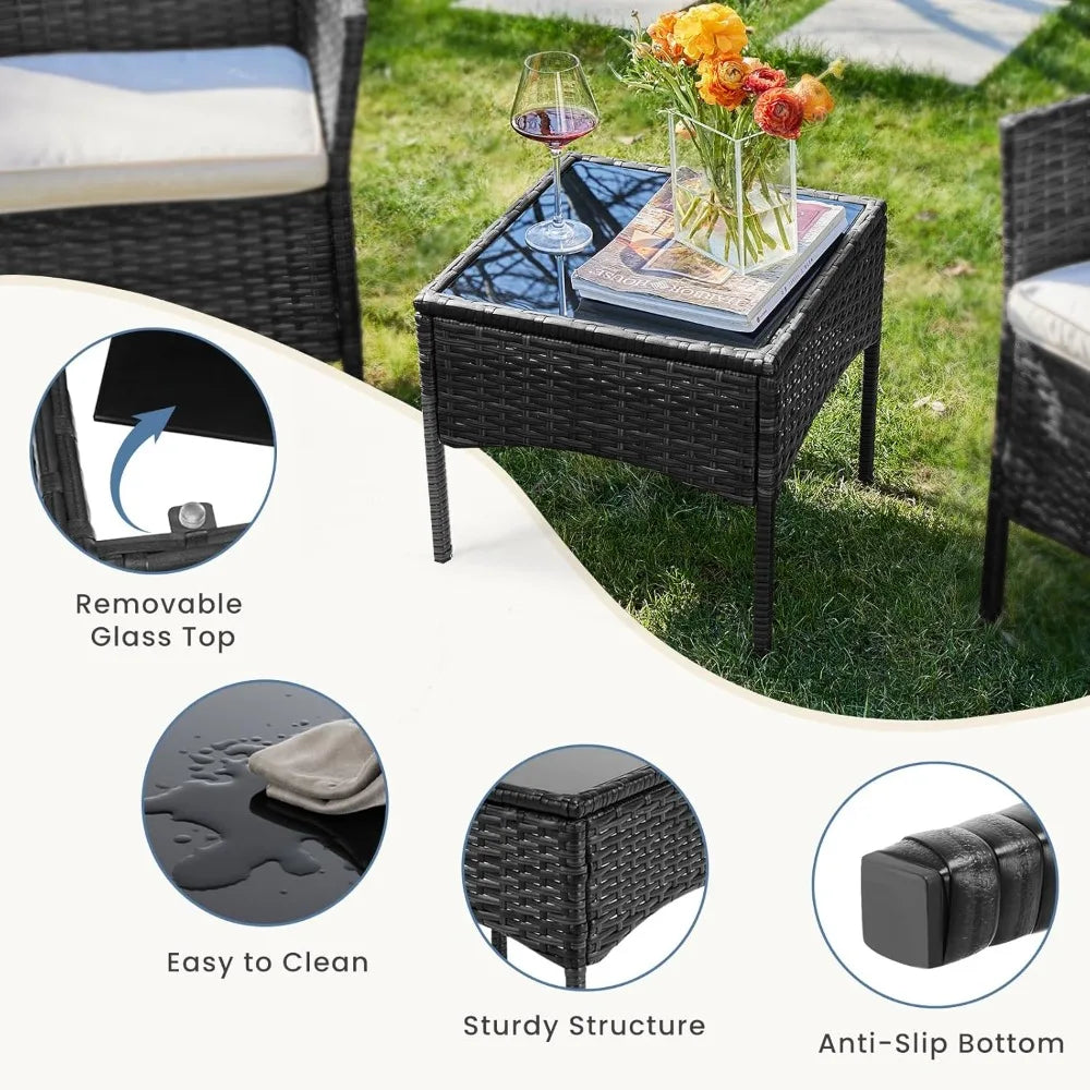 Furniture Set 3 Pieces, Outdoor Wicker Furniture with Coffee Table, Modern Rattan Patio Chairs Conversation Sets with Sofa