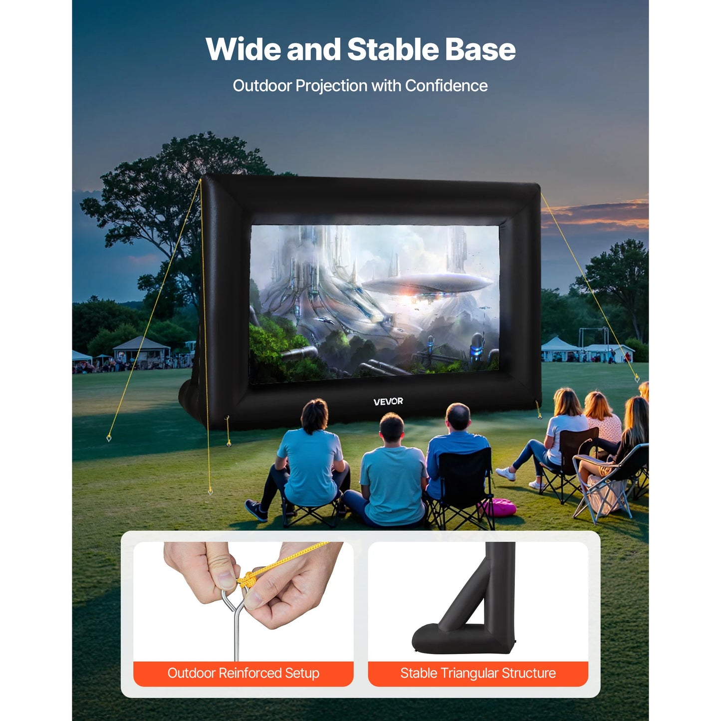 VEVOR 14/15/16/18/20 FT Inflatable Projector Screen w/ 120W Air Blower Projector Screen for Outdoor Backyard Theater Theme Party