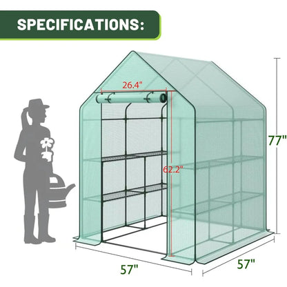 Portable PE Cover Greenhouse with Anchors and Ropes Indoor Outdoor-3 Tier 8 Wired Shelves Plant Gardening Hot House