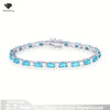 925 Sterling Silver 20cm Turquoise Tennis CZ Zircon Chain Bracelet for Women Luxury Crystal Fine Jewelry Gift Shipping from USA