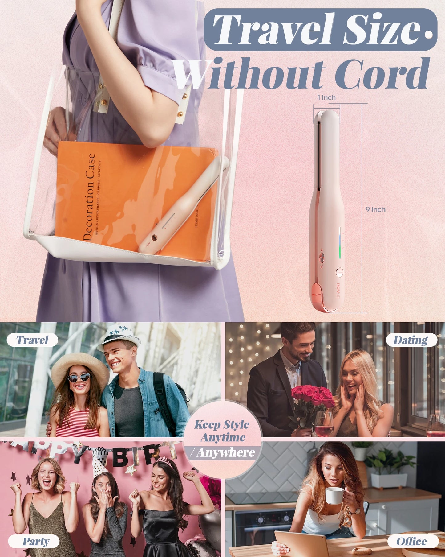 Cordless Hair Straightener, for Fine Soft Hair/Short Hair, Portable Ceramic Hair Straightener and Curler 2 in 1 for Travel