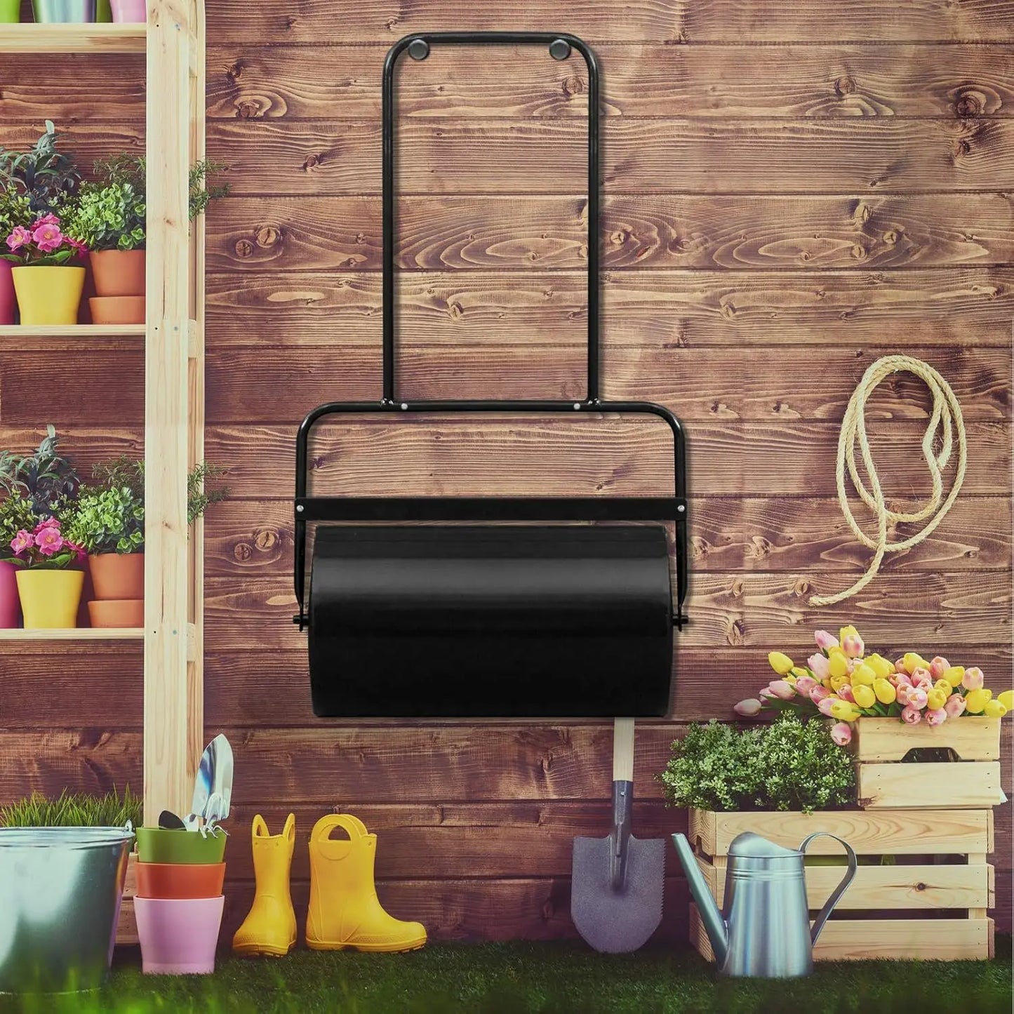 Lawn Roller Water Filled Pull Behind 20inch Garden Drum Roller Push/Tow Behind, Water/Sand Filled Roller for Garden, Lawn