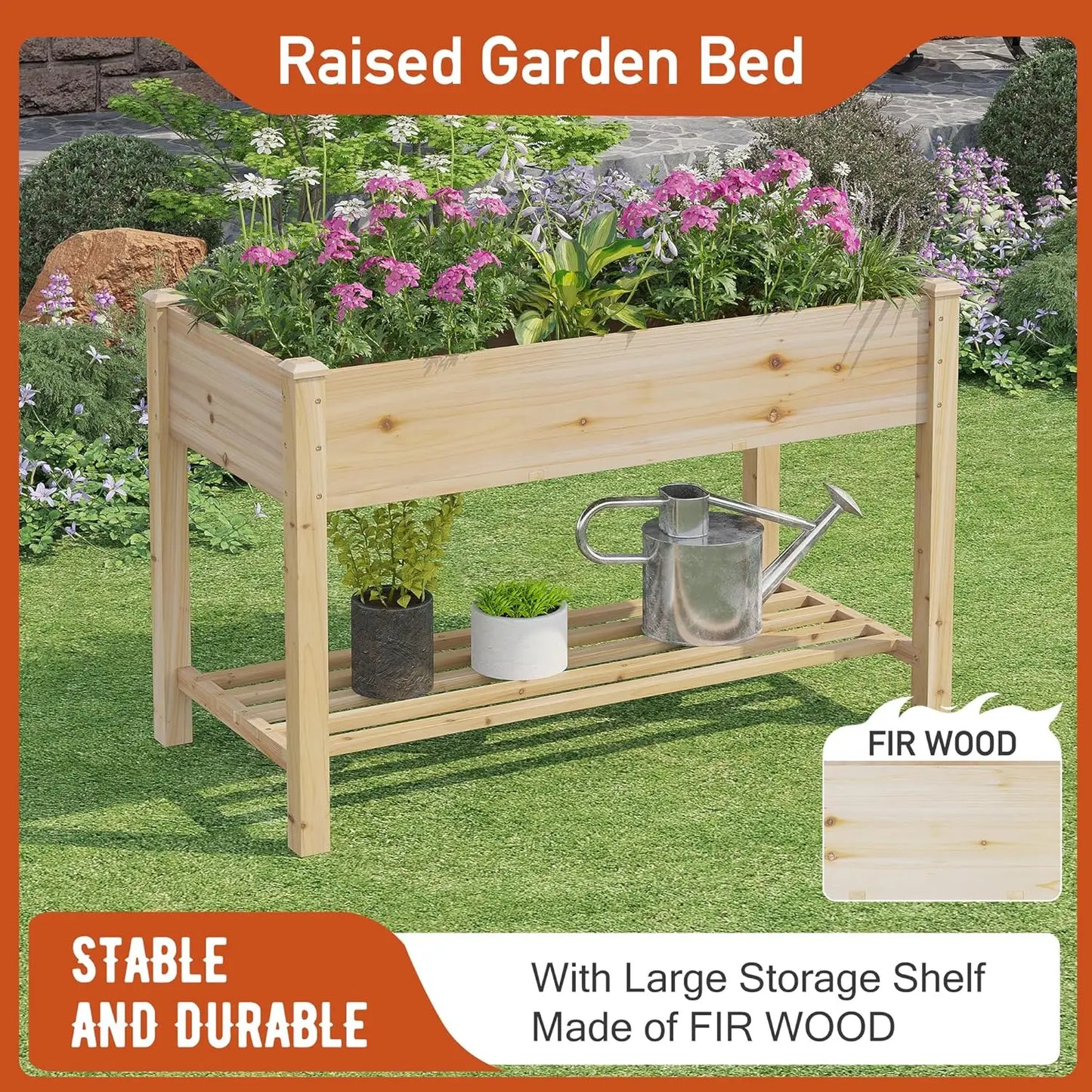 Raised Garden Bed with Shelf,Elevated Wooden Planter Box with Legs,Garden Planter for Backyard, Patio, Balcony