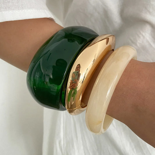 New Vintage Punk Green Beige Thick Resin Acrylic Bangle Geometric Irregular Wide Cuff Bangle Bracelet For Women Pulseras Jewelry